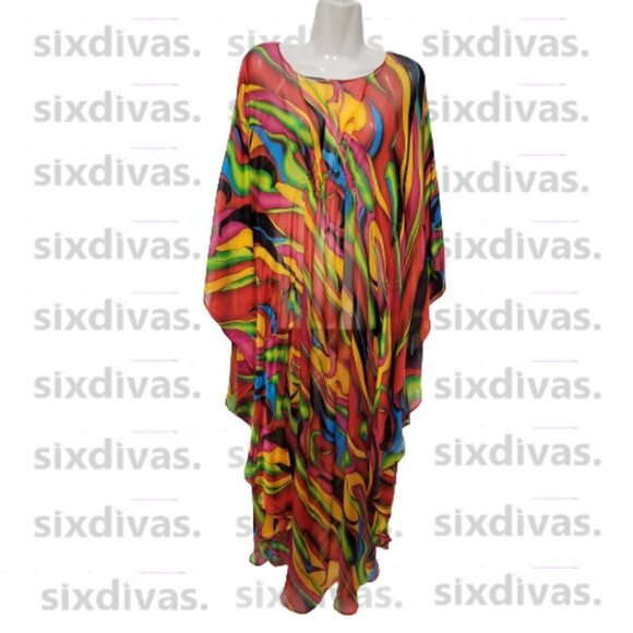 Silk Kaftan Multicolor Dress Caftan Tunic Silk Cover Up Silk… - Picture 1 of 9